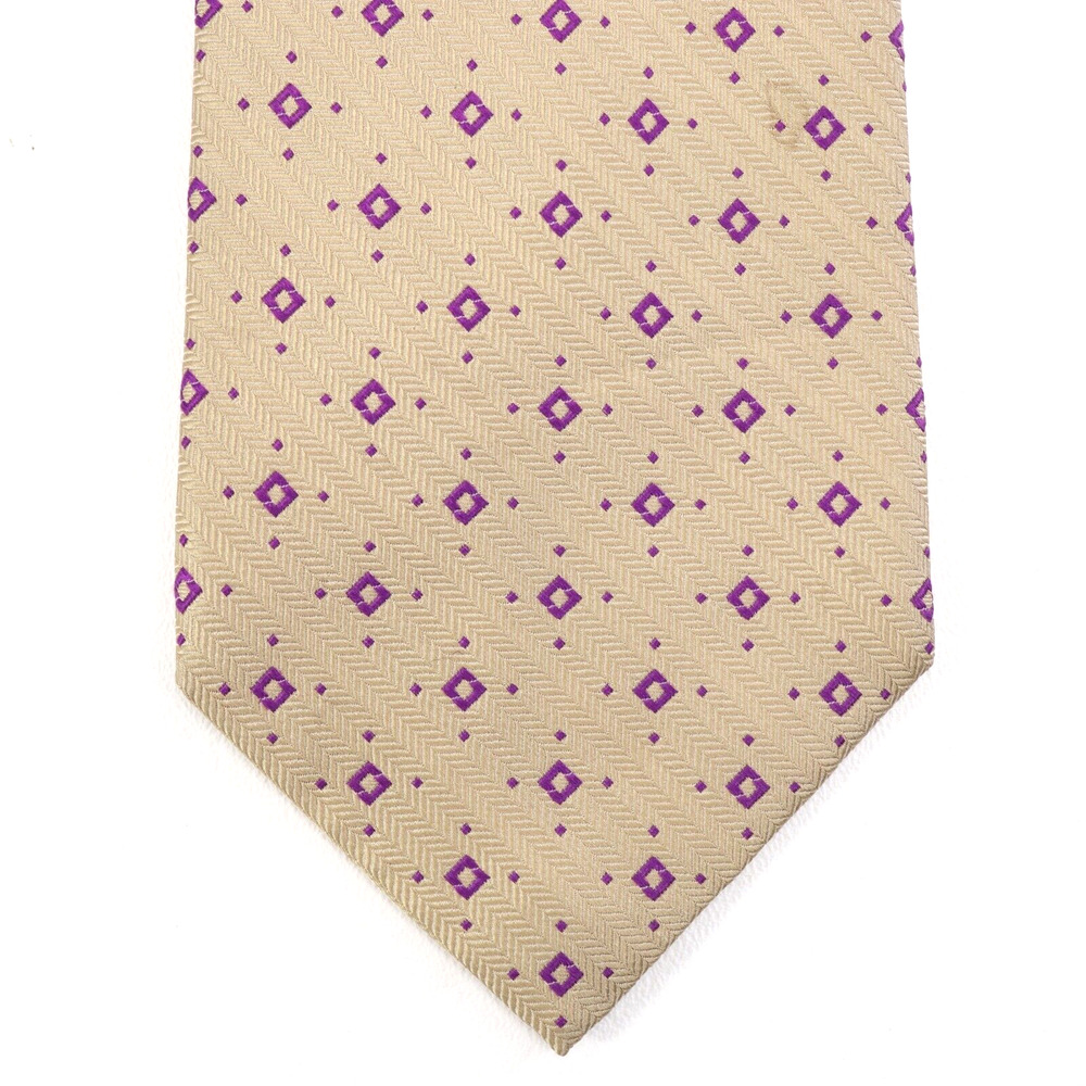 Fox Chave Historic Royal Palaces Tie Men 60 in Silk Cream Purple Diamond Dots